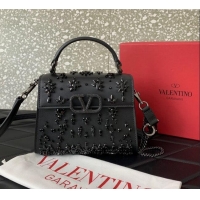 Big Discount Valentino VSLING Mini Embroidered Bag with set-in strass appliques 0063 Black 2025