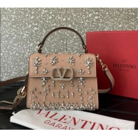 Top Quality Valentino VSLING Mini Embroidered Bag with set-in strass appliques 0063 Light Pink 2025