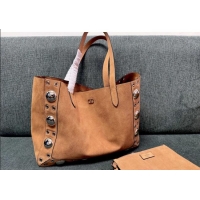 Promotional Valentino Medium Nellcôte Shopping Bag in Suede with Ball Studs 3177 Light Brown 2025