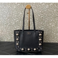 Best Quality Valentino Mini Nellcote Shopping Bag in Grainy Calfskin with Ball Studs 0078 Black 2025