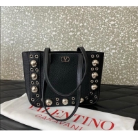 Best Quality Valentino Mini Nellcote Shopping Bag in Grainy Calfskin with Ball Studs 0078 Black 2025