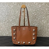 Buy Discount Valentino Mini Nellcôte Shopping Bag in Grainy Calfskin with Ball Studs 0078 Brown 2025