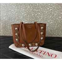 Buy Discount Valentino Mini Nellcôte Shopping Bag in Grainy Calfskin with Ball Studs 0078 Brown 2025