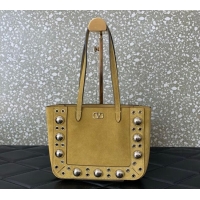 Trendy Design Valentino Mini Nellcote Shopping Bag in Suede with Ball Studs 0078 Khaki 2025