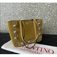 Trendy Design Valentino Mini Nellcote Shopping Bag in Suede with Ball Studs 0078 Khaki 2025
