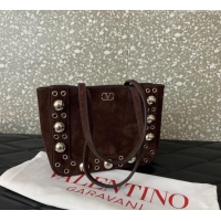 Well Crafted Valentino Mini Nellcote Shopping Bag in Suede with Ball Studs 0078 Brown 2025