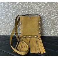 Grade Design Valentino Nellcote Small Shoulder Bag in Suede with Fringes Tassel and Ball Studs 2034 Khaki 2025