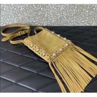 Grade Design Valentino Nellcote Small Shoulder Bag in Suede with Fringes Tassel and Ball Studs 2034 Khaki 2025