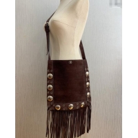 Modern Classic Valentino Nellcote Shoulder Bag in Suede with Fringes Tassel and Ball Studs 2033 Brown 2025
