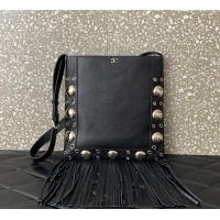 Top Quality Valentino Nellcote Shoulder Bag in Grainy Calfskin with Fringes Tassel and Ball Studs 2033 Black 2025