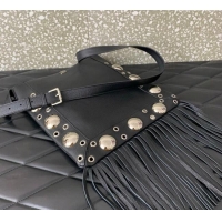 Top Quality Valentino Nellcote Shoulder Bag in Grainy Calfskin with Fringes Tassel and Ball Studs 2033 Black 2025