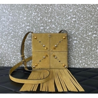 Well Crafted Valentino Nellcote Small Shoulder Bag in Suede with Fringes Tassel and Studs 2028 Khaki 2025