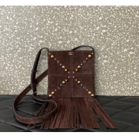 New Fashion Valentino Nellcote Small Shoulder Bag in Suede with Fringes Tassel and Studs 2028 Brown 2025