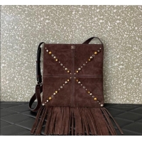Top Grade Valentino Nellcote Shoulder Bag in Suede with Fringes Tassel and Studs 2027 Brown 2025