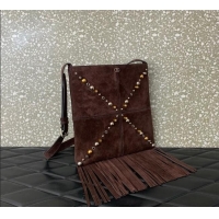 Top Grade Valentino Nellcote Shoulder Bag in Suede with Fringes Tassel and Studs 2027 Brown 2025