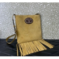Promotional Valentino Nellcôte Shoulder Bag in Suede with Stud VLogo Signature and Fringes Tassel 2026 Khaki 2025