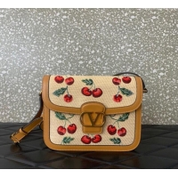 Best Grade Valentino 9TO5 Shoulder Bag in jacquard raffia starw with Cherryfic motif 2015 Beige 2025