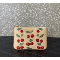Super Quality Valentino Vlogo Signature Pouch in jacquard raffia starw with Cherryfic motif VLTN036 Beige 2025