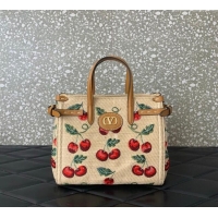 Most Popular Valentino Antibes small shopping bag in jacquard raffia starw with Cherryfic motif 6220S Beige 2025