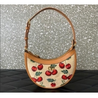 Shop Promotional Valentino VLogo Signature mini hobo bag in jacquard raffia starw with Cherryfic motif 6203 Beige 2025