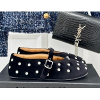 Stylish Alaia Ballet Flats in Puffer Velvet with Strass Black 1112014