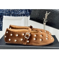 Perfect Alaia Ballet Flats in Puffer Velvet with Strass Brown 1112013