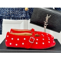 Sumptuous Alaia Ballet Flats in Puffer Velvet with Strass Red 1112015