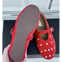 Sumptuous Alaia Ballet Flats in Puffer Velvet with Strass Red 1112015