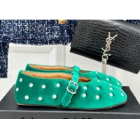 Classic Hot Alaia Ballet Flats in Puffer Velvet with Strass Green 1112016