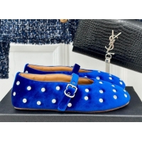 Unique Style Alaia Ballet Flats in Puffer Velvet with Strass Blue 1112017