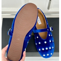 Unique Style Alaia Ballet Flats in Puffer Velvet with Strass Blue 1112017