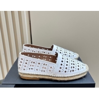Luxury Cheap Alaia Espadrilles Flats in Laser-cut leather White A111204 1112021