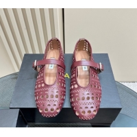 Big Discount Alaia Ballet Flat in Openwork Leather Dark Burgundy 1223002