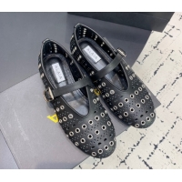 Perfect Alaia Ballet Flat in Openwork Leather with Eyelet Black 1223006