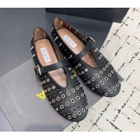 Good Product Alaia Ballet Flat in Openwork Leather with Eyelet Black Upper 1223007