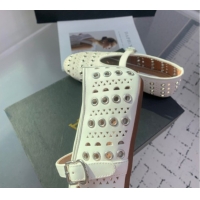 Good Quality Alaia Ballet Flat in Openwork Leather with Eyelet White 1223008