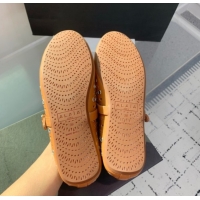 Low Cost Alaia Ballet Flat in Openwork Leather with Eyelet Light Brown 1223010