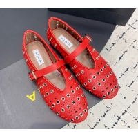 Most Popular Alaia Ballet Flat in Openwork Leather with Eyelet Red 1223011