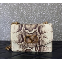 Best Price Valentino Vain shoulder bag in Snakeskin Printed calfskin with metallic VLogo Signature 2016 White/Brown 2025
