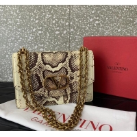 Best Price Valentino Vain shoulder bag in Snakeskin Printed calfskin with metallic VLogo Signature 2016 White/Brown 2025