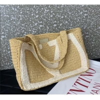 Promotional Valentino Viva Superstar Crochet Medium Shopping Bag in Raffia Straw 0110L Beige/White 2025