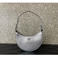 Grade Discount Valentino VLogo Signature mini hobo bag in Grainy Calfskin 5012 Silver 2025