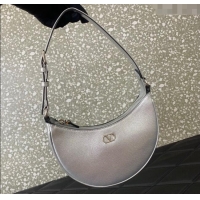 Grade Discount Valentino VLogo Signature mini hobo bag in Grainy Calfskin 5012 Silver 2025