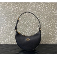 Luxury Cheap Valentino VLogo Signature mini hobo bag in Grainy Calfskin 5012 Black 2025