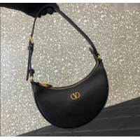 Luxury Cheap Valentino VLogo Signature mini hobo bag in Grainy Calfskin 5012 Black 2025