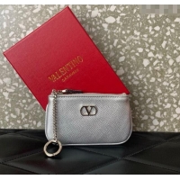 Buy Fashionable Valentino Vlogo Signature Grainy Calfskin Key Ring Pouch VLTN038 Silver 2025