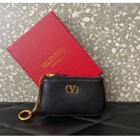 Grade Design Valentino Vlogo Signature Grainy Calfskin Key Ring Pouch VLTN038 Black 2025