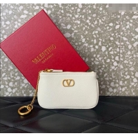 Promotional Valentino Vlogo Signature Grainy Calfskin Key Ring Pouch VLTN038 White 2025