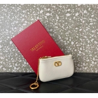 Promotional Valentino Vlogo Signature Grainy Calfskin Key Ring Pouch VLTN038 White 2025