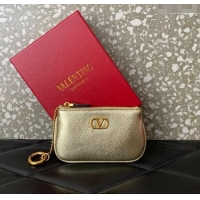 Promotional Valentino Vlogo Signature Grainy Calfskin Key Ring Pouch VLTN038 Gold 2025